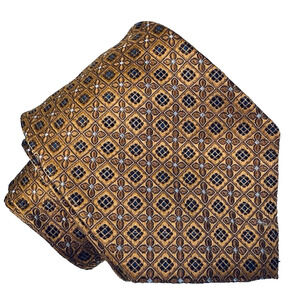 Eagle Men's Neck Tie, 100% Silk Hand Made, Gold/Bronze Floral Geometric Corpcore